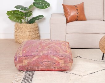 Moroccan Kilim Pouf, Moroccan Floor Cushion, Vintage Kilim Pouf