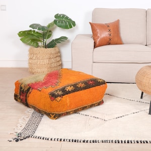 Moroccan Kilim Pouf, Moroccan Floor Cushion, Vintage Kilim Pouf