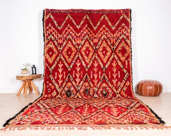 Vintage Moroccan Rug, Authentic Red Boujaad Rug 7x12 ft