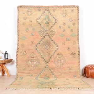 Vintage Moroccan Rug, Pink Boujad Rug 6x9 ft
