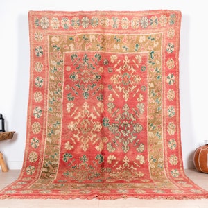 Vintage Moroccan Rug, Authentic Red Boujaad Rug 6x9 ft