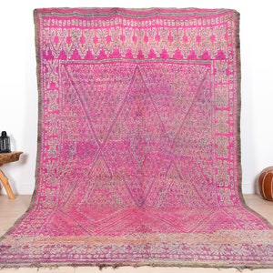 Vintage Moroccan Rug, Pink Beni Mguild Rug 7x11 ft