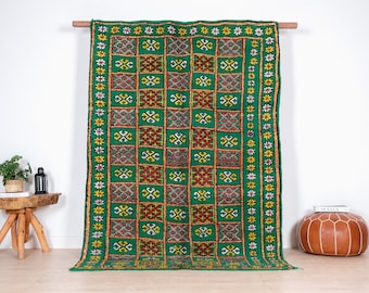 Vintage Moroccan Rug, Authentic Green Boujaad Rug 5x7 ft