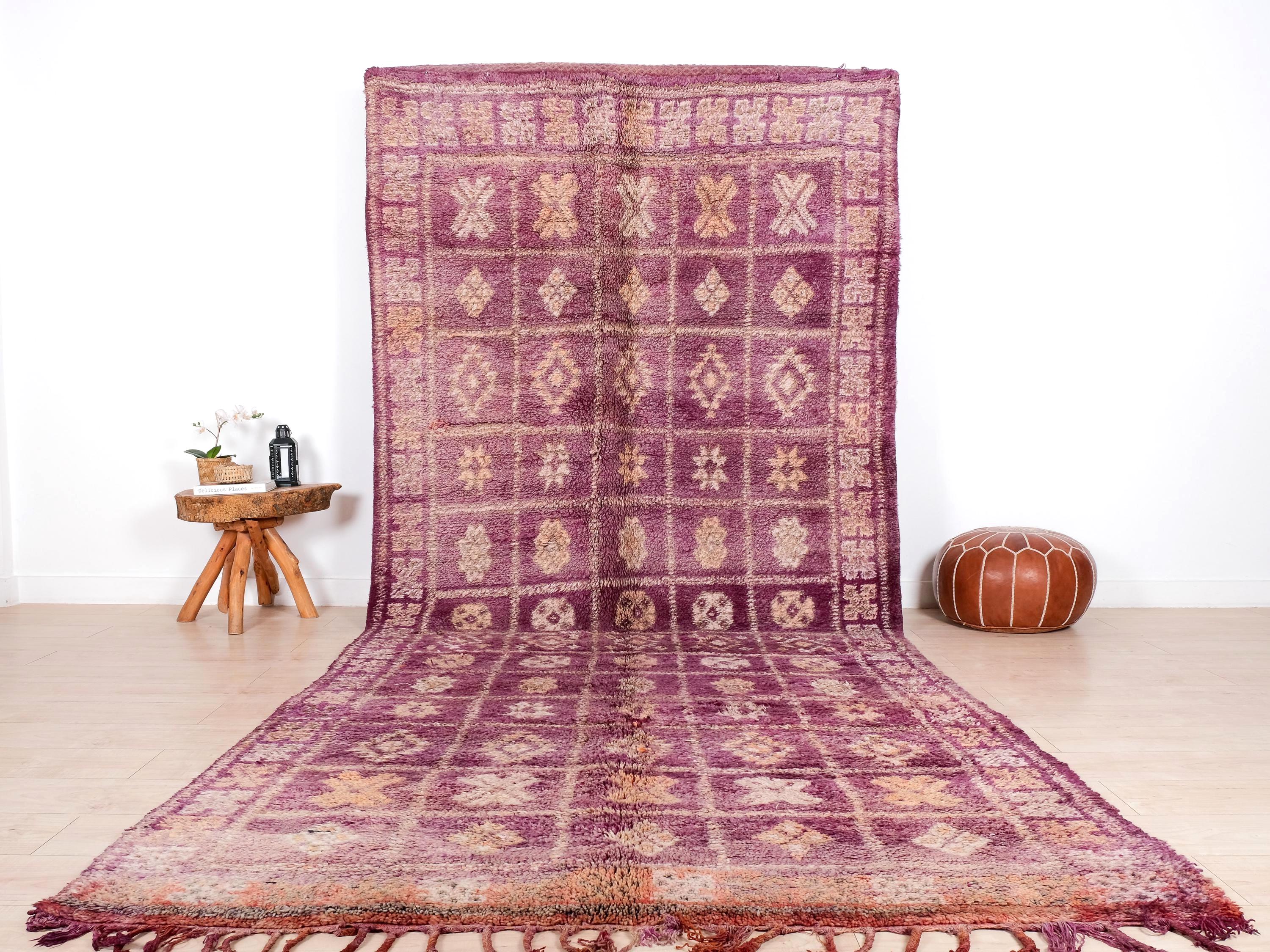 ヴィンテージ モロッコ ラグ、特大 パープル ブジャード ラグ 6 x 14