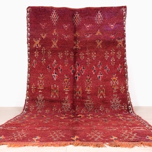 ヴィンテージモロッコラグ、本物のピンクアジラルラグ 6 x 13フィート