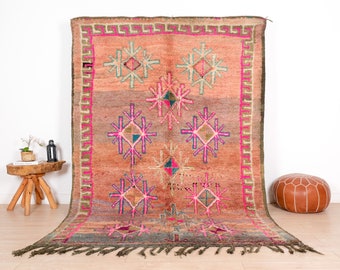 Vintage Moroccan Rug, Pink Boujaad Rug 6x9 ft