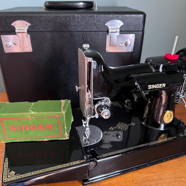 1949 Singer 221 Featherweight Serviced Sewing Machine with Case and Accessories