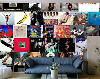 Retro Vinyl Records Wallpaper Collage Famous Music Artists & Rock Bands Pop Art Peel and Stick Vintage Art Wall Mural Retro Teenager Decor