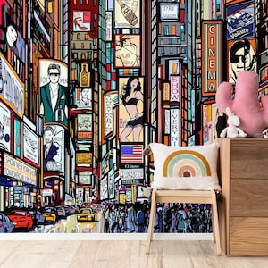 New York Illustration Wallpaper New York City Wandbild Manhattan Street Wall Art Peel & Stick Graphic Wandbild Büro Gemälde große Wandkunst