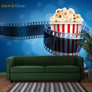 Cinema Wallpaper Popcorn decal Movie wallpaper Peel and Stick Cinema Wall Decal Playroom wall decor Family room decal Home theater sticker
