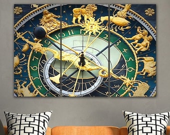 Astronomical clock Canvas Wall Art Ulm Art Germany wall art Zodiac clock Art Travel gift Moon phases print European City Decor Mechanism Art