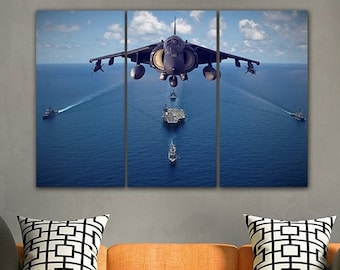 Fighter Canvas Pilot Gift McDonnell Douglas AV-8B Harrier II Airplane print Naval Art Aircraft Carrier Military Aviation Navy Aircraft art