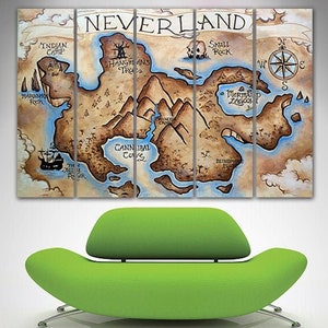 Neverland canvas Kaart kunst aan de muur Fantasy kaarten Kid kaart Game room print Kinderkamer kunst Kinderen kaart Kaart Neverland Kwekerij cadeau Neverland kaart kunst