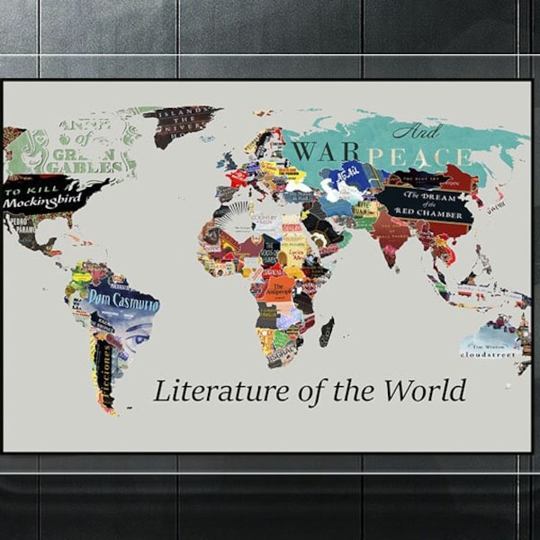 Literature map World Literature Map Literary Poster Literature Art Literary Print Literary Gifts World map poster Book Lover Gift World map