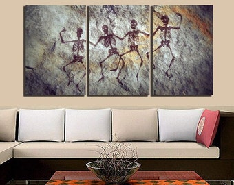 Cave painting canvas Skeleton wall art Cave art Cave Drawing Stone Age Wall Art Prehistoric art Primitive Caveman Paleolithic Cave History