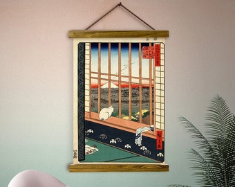 Hiroshige Artwork Torinomachi Festival Japanese Wall Art Cat at the Window Hanging Canvas Edo Period Ukiyo-e print Asakusa decor Vintage