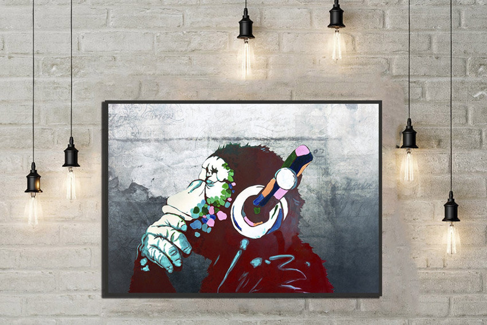 XIANGPEIFBH Dietro Il Sipario Dipinti Su Tela Graffiti Street Art Banksy Graffiti Art Wall Art Pictures For Home Decor Pronto Da Appendere 80x160cm(32''x63'') Cornice Dorata - Foto 4