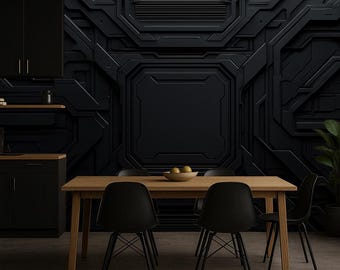 Black Futuristic Wallpaper Cyber Tech Wall Mural Peel and Stick Modern 3D Sci Fi Wallpaper Dark Wall Art Removable Wallpaper or non woven
