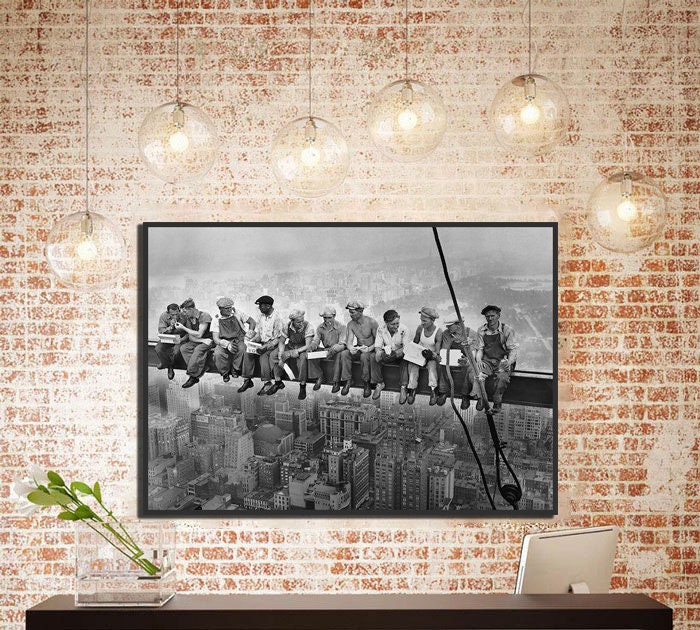 LARGE Lunch Atop a Skyscraper Poster Print, Iconic 1932 Photo of Steelworkers Eating Lunch Above New York City