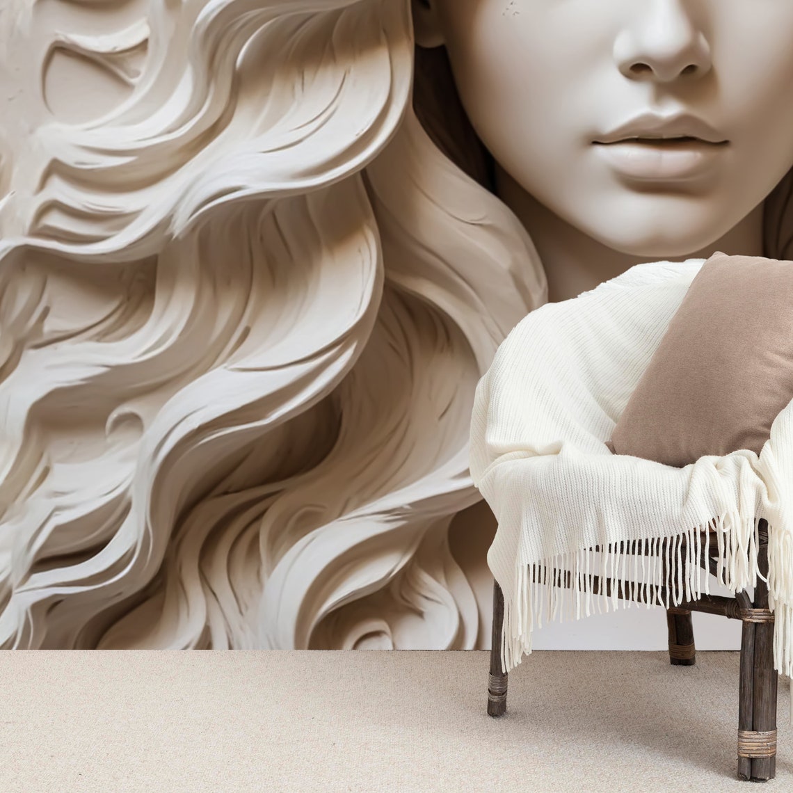 3D Woman Wall Mural Abstract Peel & Stick Sculpture Wallpaper Bedroom ...