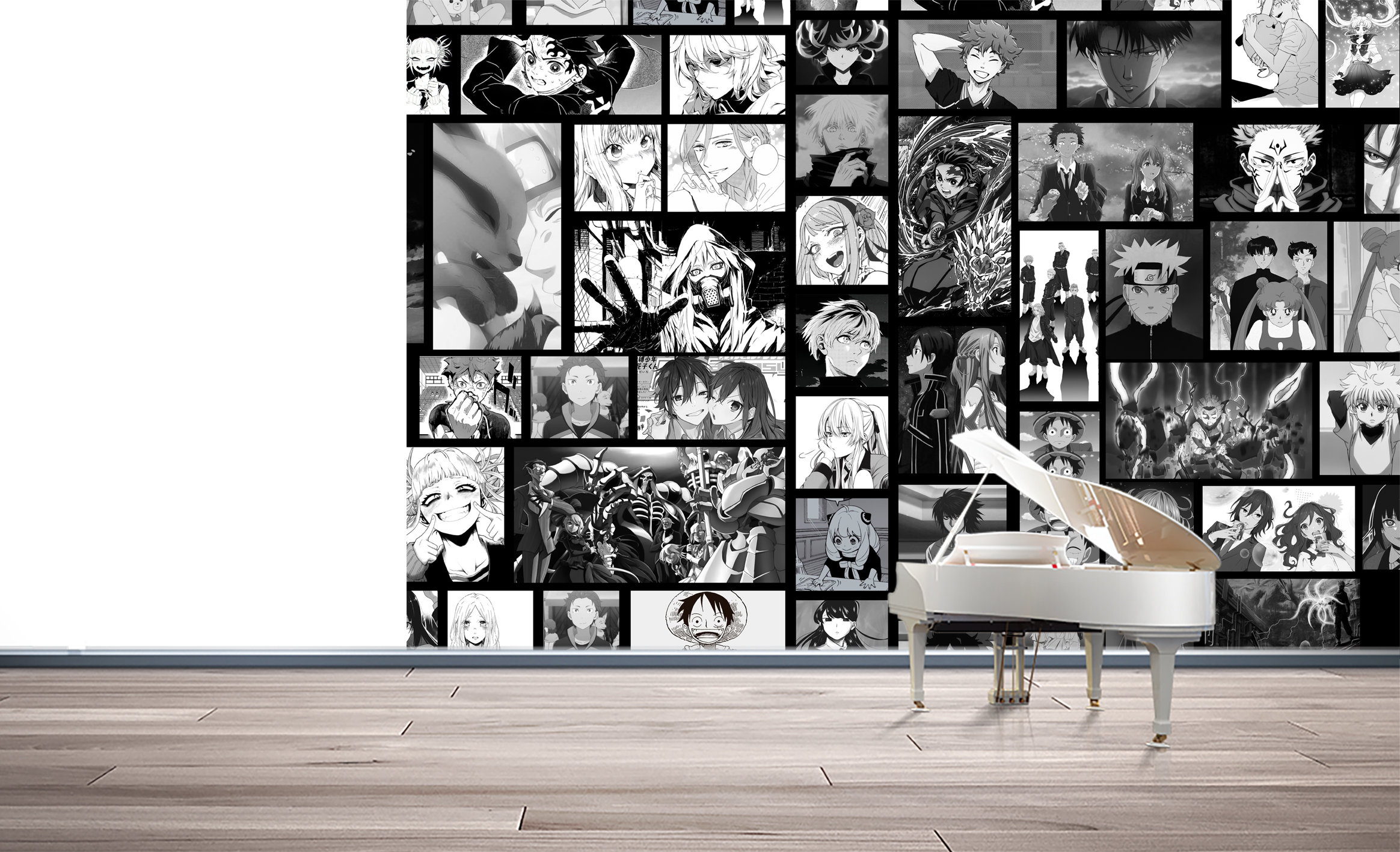 Anime Characters Wallpaper Black & White Wall Mural Japanese Manga Peel