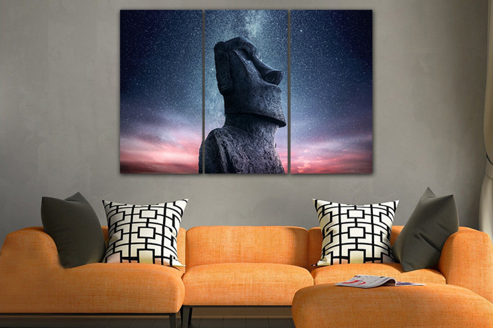 Easter Island Wall Art Canvas Moai Statue Night Sky Moai Head Etsy