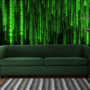Carta da parati Matrix, stampa di informatica, stacca e attacca, murale, carta da parati con codice informatico, decorazione murale per la casa, lettere verdi, decorazione da parete per hacker