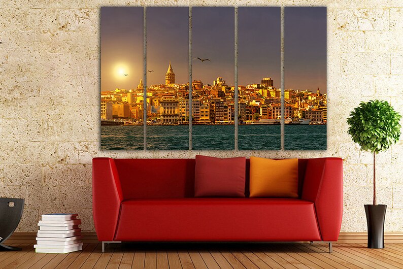 Istanbul canvas Landscape art Turkey wall art Sunset decor Etsy