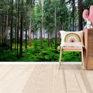 Zauberhafte Waldland Peel & Stick Tapete Abnehmbare Wald Tapete Malerische Baum-Landschafts-Tapete Natur-Wandbild Schlafzimmer-Wand-Dekor