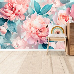 Peonies Peel and Stick Floral Wallpaper Pink Peony Living Room Wall Mural Self Adhesive Wallpaper Traditional Wallpaper Floral Wall Mural