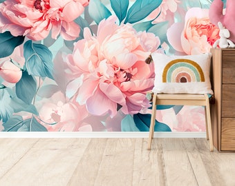 Pioenrozen Peel and Stick bloemenbehang Roze pioen Muurschildering woonkamer zelfklevend behang Traditioneel behang Bloemenmuurschildering
