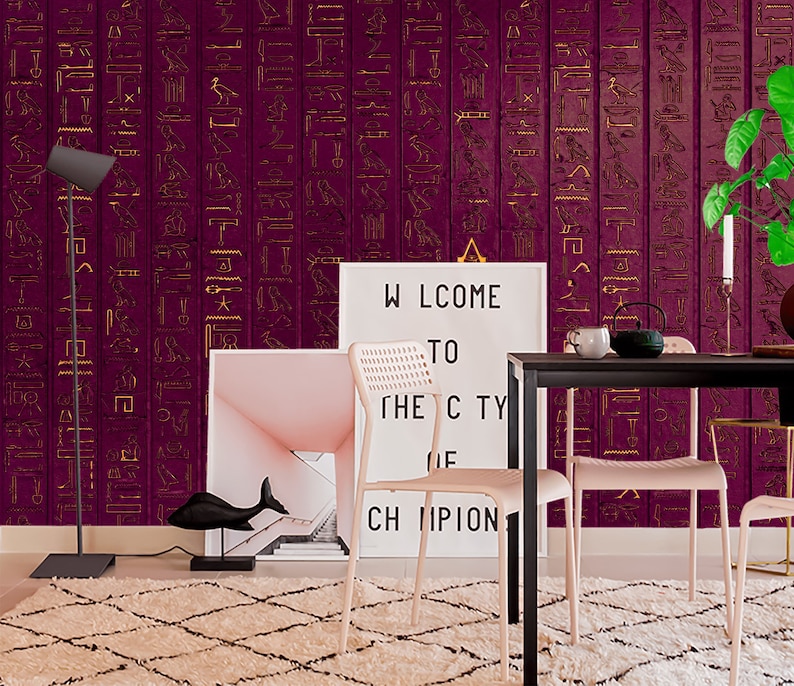 Egyptian Hieroglyphs Wallpaper Pink Ancient Egypt Wall Mural Retro ...