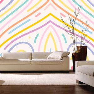Color Line Wallpaper Abstract Minimalist Geometric Kids & Striped Wall Mural Peel and Stick Contemporary Line Wallpaper Boho Living decor