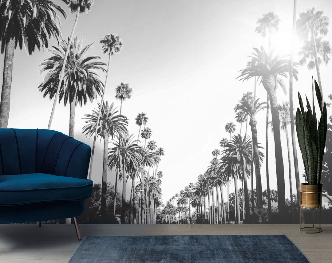 Palm Trees Wallpaper Black and White Los Angeles Street Wall Mural ...