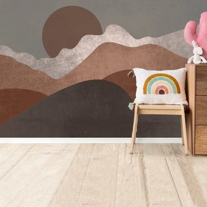 Boho Wall Mural Peel & Stick Mountain Wallpaper Sunset Scenery Mural Kids Room Decor Nurseries Living room Wallpaper Landscape Wallpaper