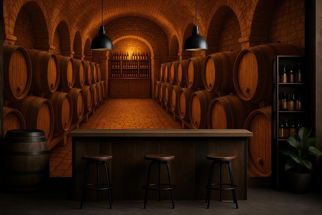 Wine Cellar Wallpaper Peel and Stick Wall Mural Oak Barrel Winery Decor ...