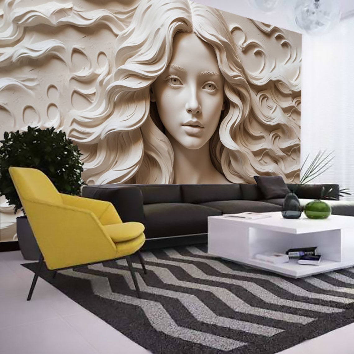 3D Woman Wall Mural Abstract Peel & Stick Sculpture Wallpaper Bedroom ...
