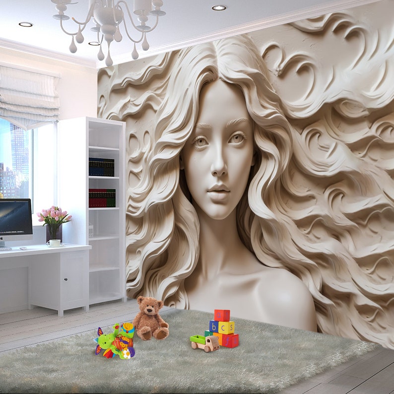 3D Woman Wall Mural Abstract Peel & Stick Sculpture Wallpaper Bedroom ...