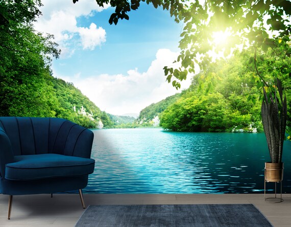 Nature Wallpaper Lake Wall Mural Landscape Wall decor Peel & Stick Mountain Mural Realistic Wallpaper Self Adhesive Wall Decal Lake Wall Art