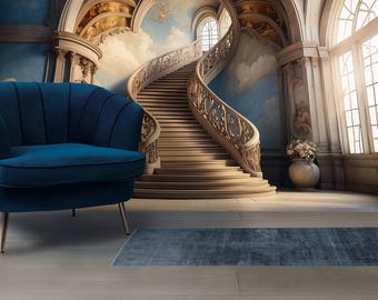 Luxury Baroque wallpaper Staircase Peel & Stick Mural Grand Palace Wall Mural Elegant 3D Wallpaper Opulent Mansion Wall Decor Bedroom Mural