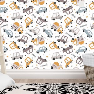 Cute Cartoon Cars Wallpaper Kids Room Wall Mural Boys Nursery Transportation Theme Fun Vehicle Pattern wallpaper  playroom baby room decor