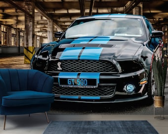 Shelby Mustang wallpaper GT500 Blue Car Wall Mural Baby Room Wall Decor Peel and Stick Muscle Sport Car Wallpaper Wall Mural Garage Wall Art