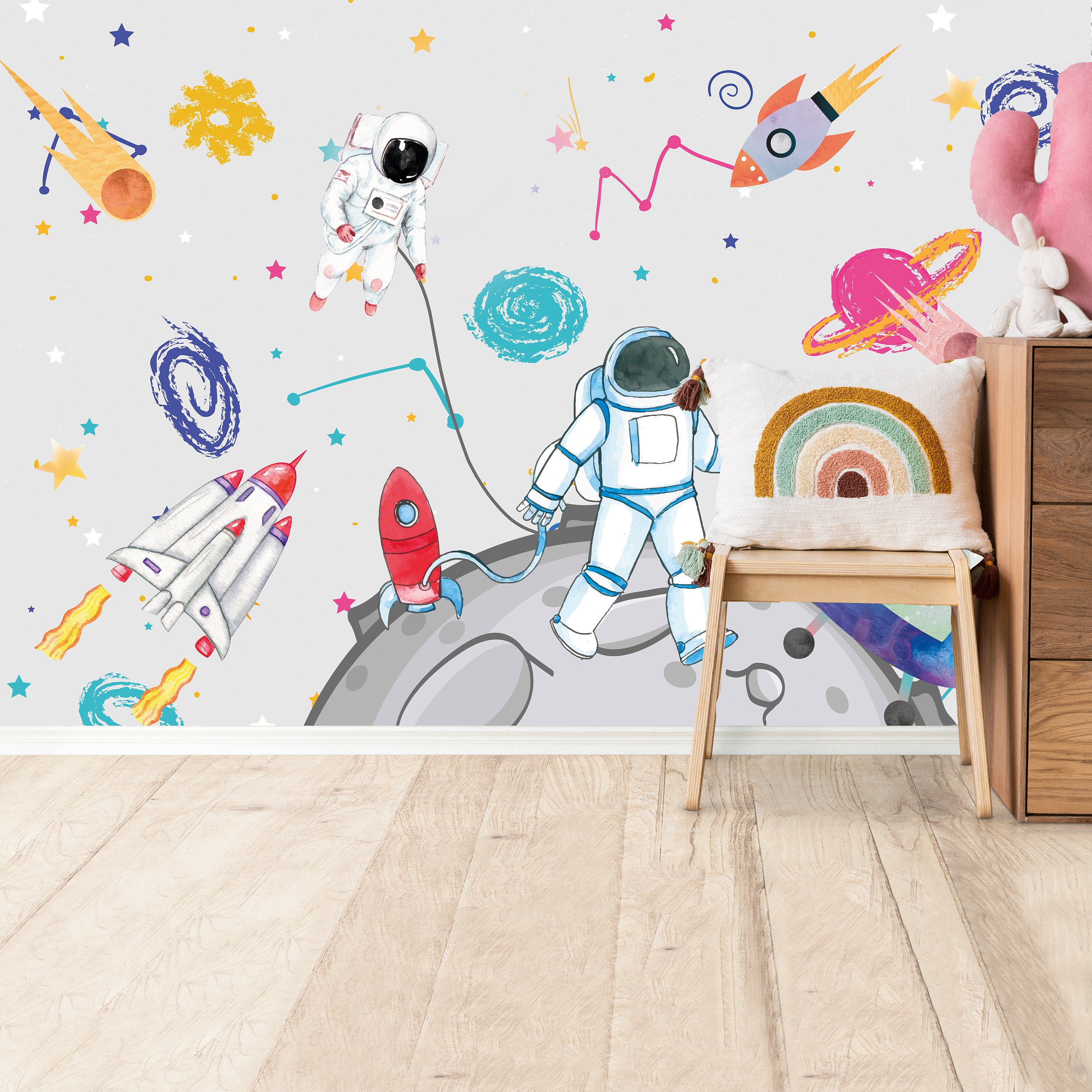 Stellar Space Kids Wallpaper Planet Wall Mural Peel & Stick Astronaut ...