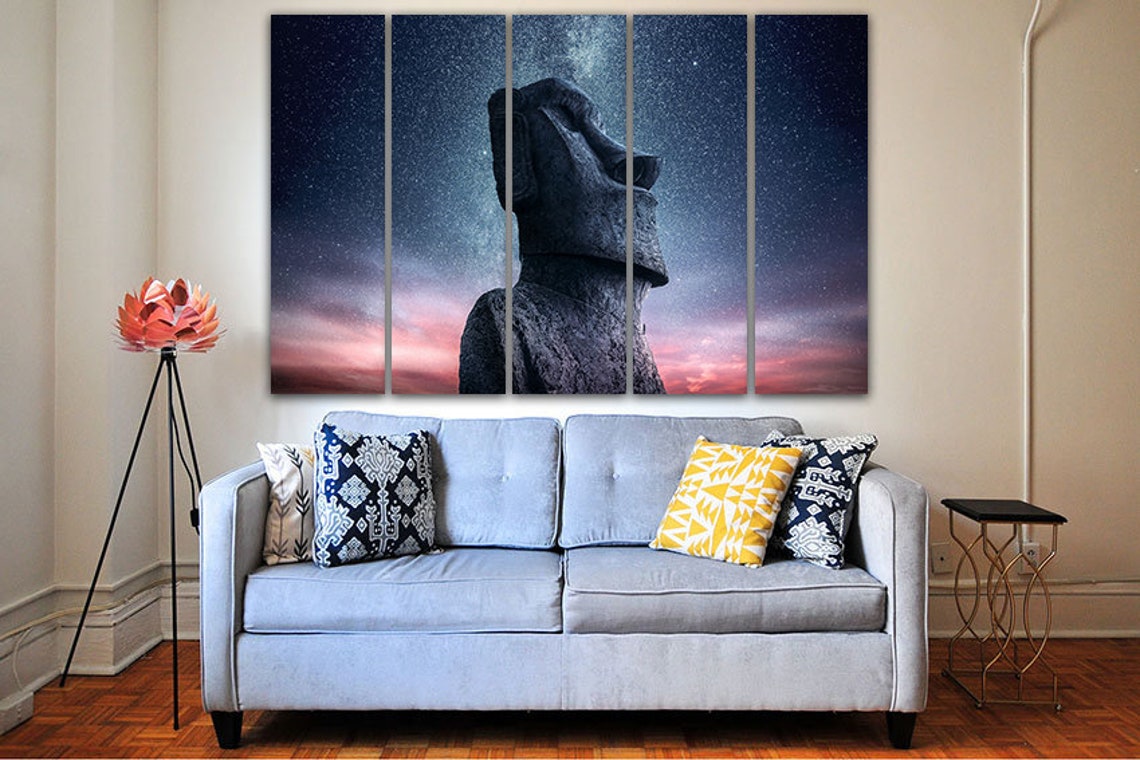 Easter Island Wall Art Canvas Moai Statue Night Sky Moai Head Etsy
