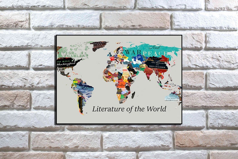 Literature map World Literature Map Literary Poster Literature Art Literary Print Literary Gifts World map poster Book Lover Gift World map image 5