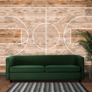 3D Basketball Court Wallpaper Backboard Wall Mural Peel & Stick Removable Wallpaper Wooden Floor Wall Art Basket Wall Decor Kids Wallpaper