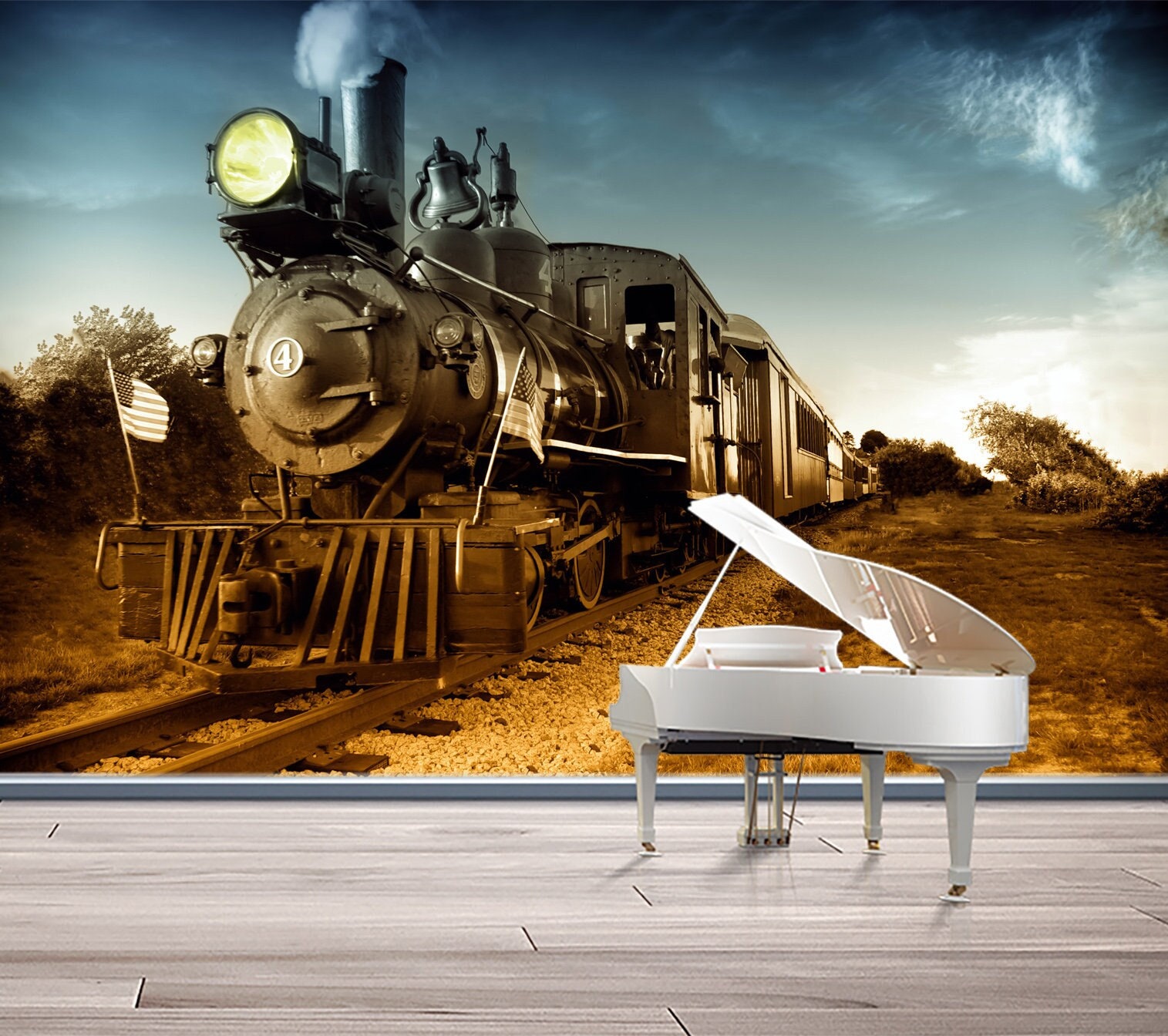 Retro Old Steam Train Wallpaper Locomotive Wall Mural Peel and Stick ...
