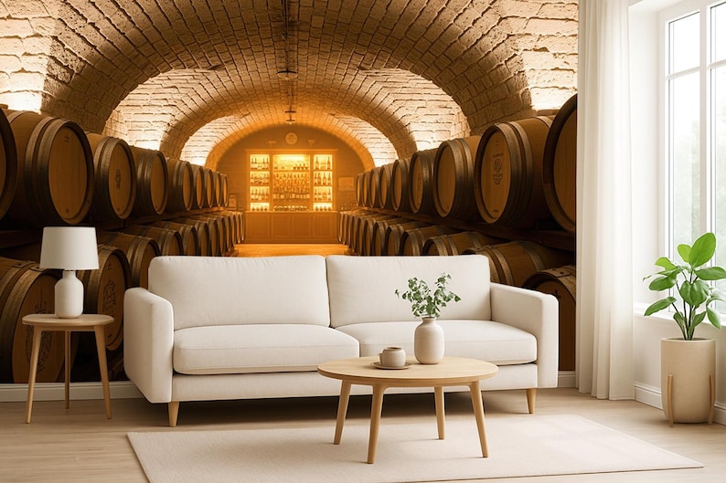 Wine Cellar Wallpaper Wall Mural – Vintage Wine Barrel Interior Peel ...