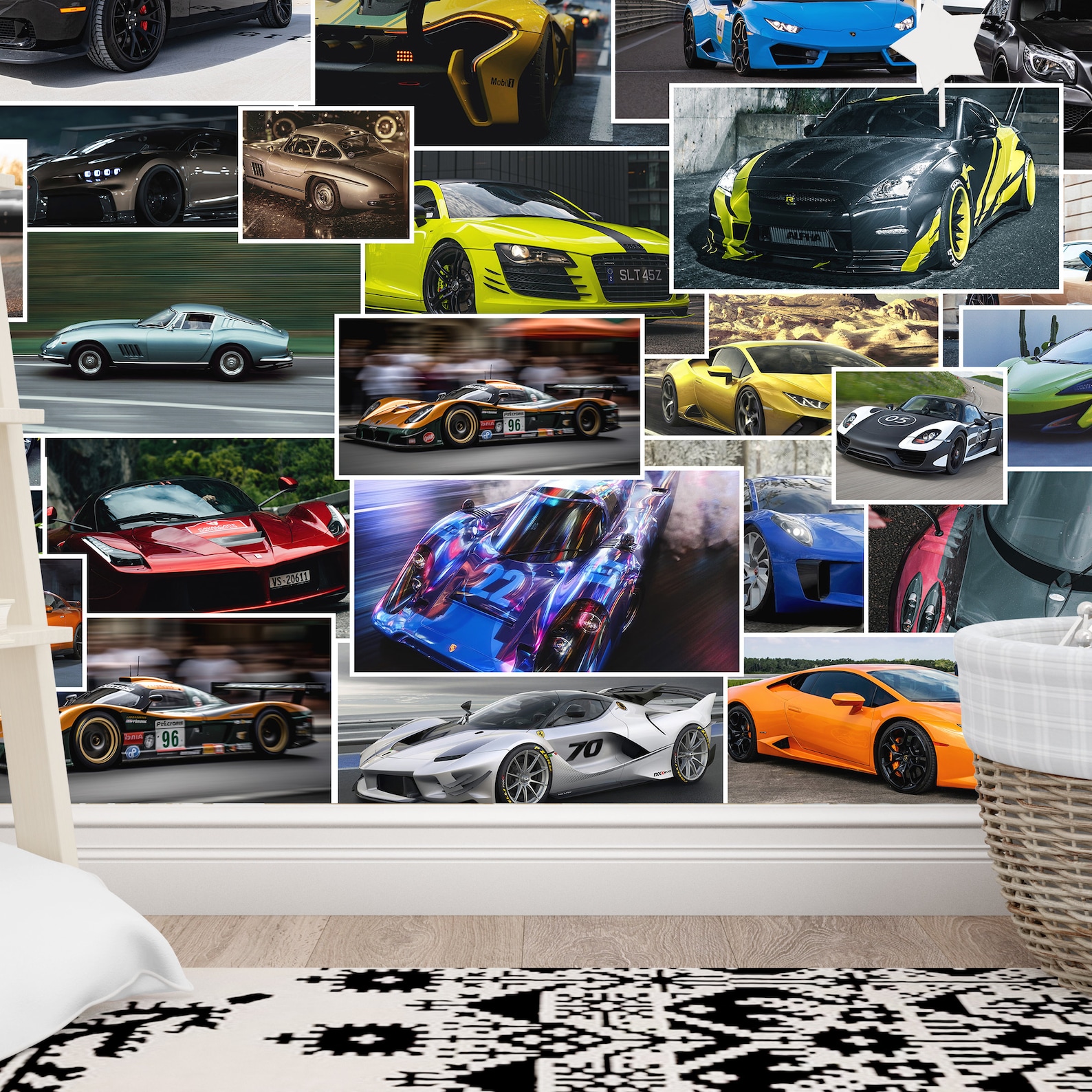 Sport Cars Collage Peel and Stick Wallpaper Boys Room Wall Mural Decor ...