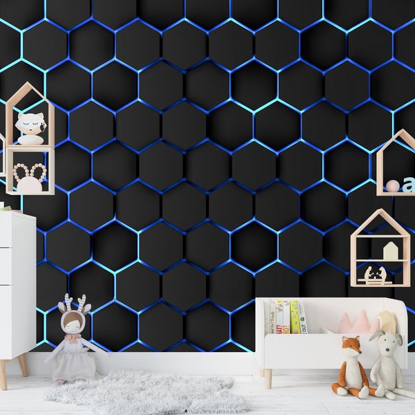 Blue Hexagons Wallpaper Abstract Wall Art Mural Peel & Stick Geometric Wallpaper Pattern Wall Mural Playroom Decoration Non woven wallpaper